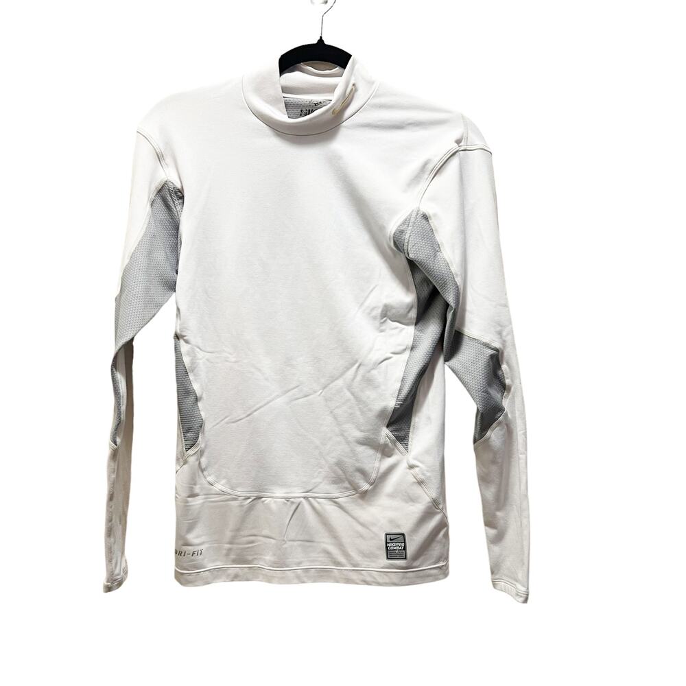 Nike Pro Combat White Mock Neck Long Sleeve Athletic Long Sleeve T-Shirt Size M